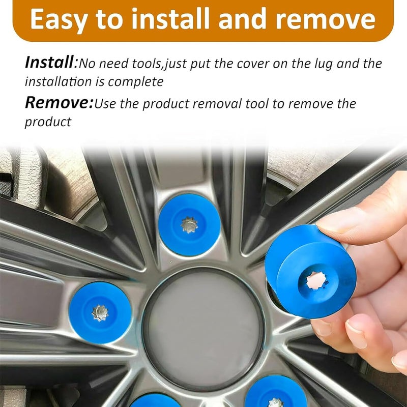 vvag 20PCS Car Wheel Lug Nut Covers, 17mm Wheel Bolt Cover Caps with Removal Tool, Black Lug Nut Covers Replacement 1K0 601 173 Compatible with VW Jetta Beetle Passat GTI CC (Blue) - Image 3